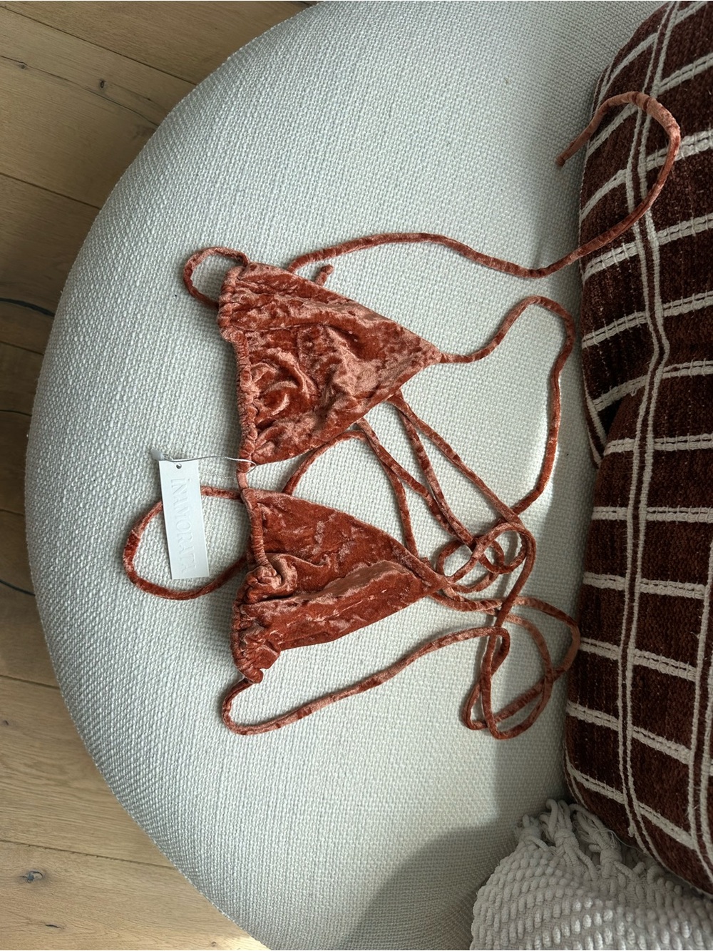 iNAMORATA Velvet Triangle Bikini in Rust